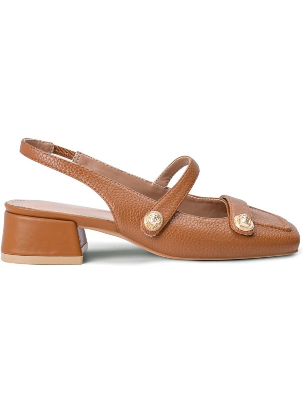 Women Cappuccino Mary Jane Low Block Heel Closed Square Toe Office Dressy Shoes